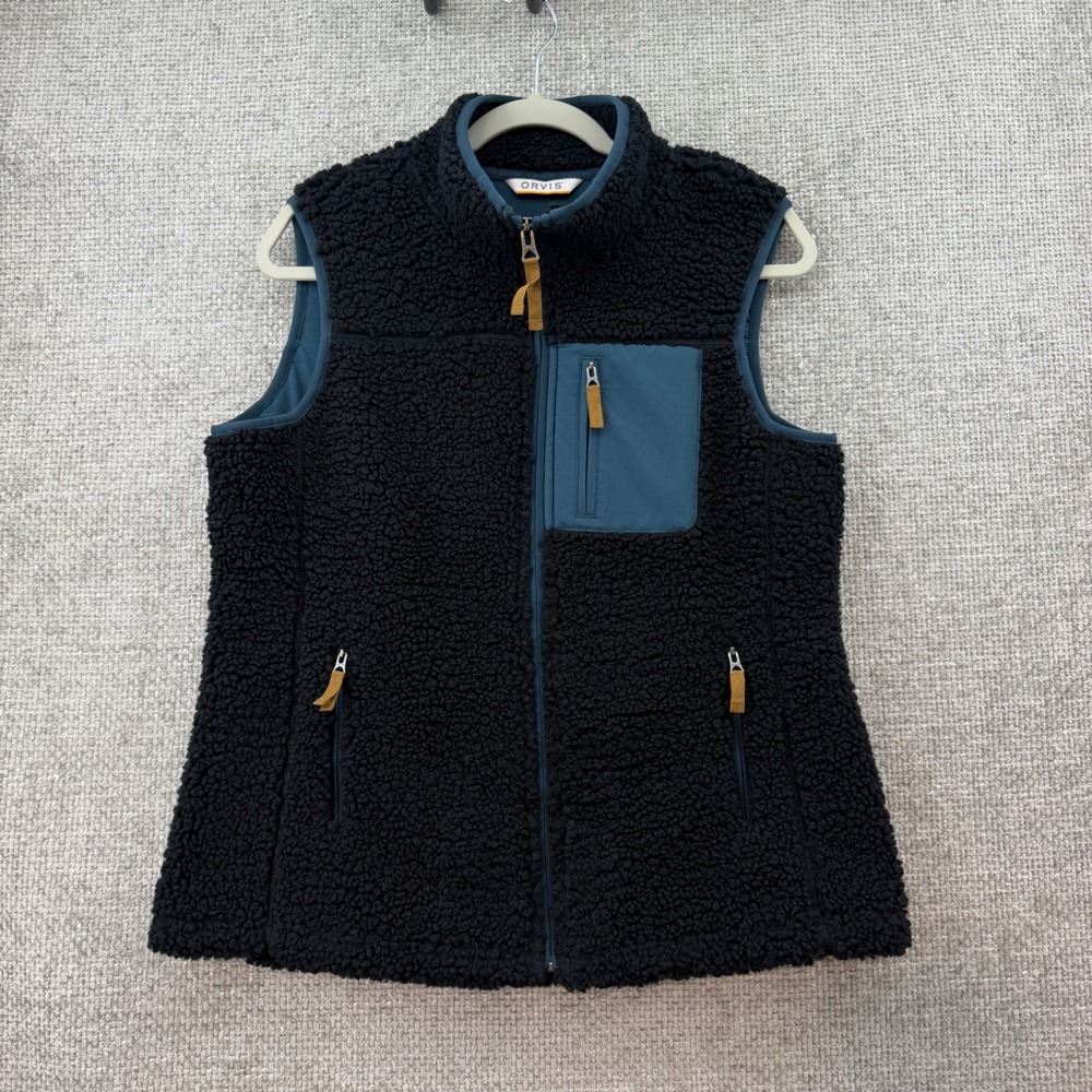 Orvis Sherpa Mad River Fleece Vest Womens Med Black Full Zip Outdoor Layer